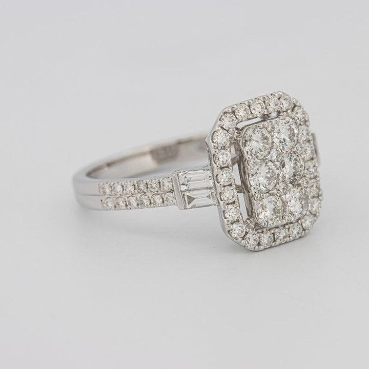 Invisible rectangular diamond ring with small baguettes