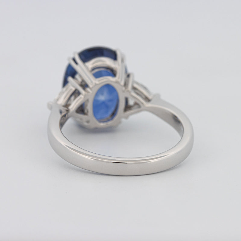 Oval Blue Sapphire Trilogy Ring