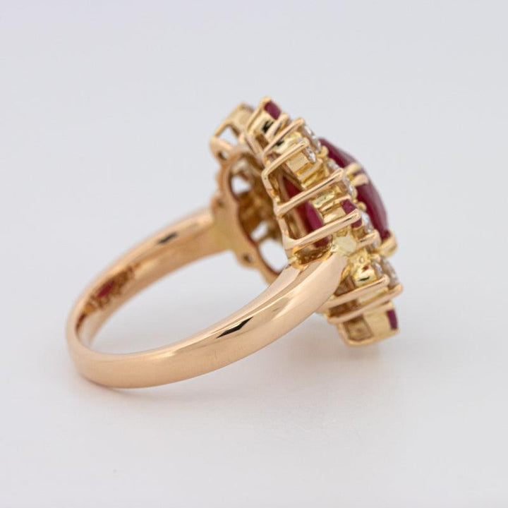 Oval Red Ruby Flower Ring