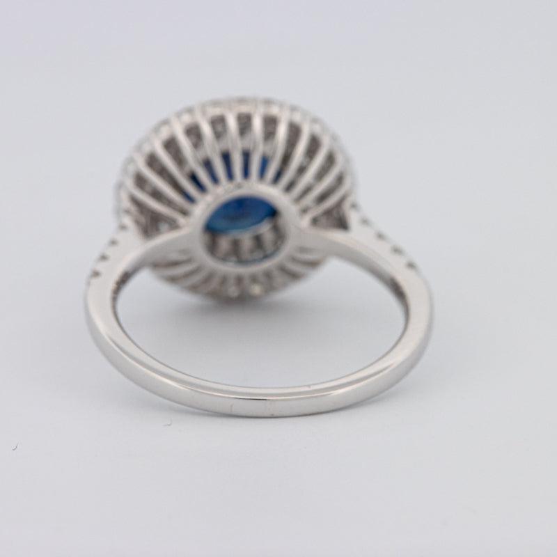 Round Blue Sapphire Pave Ring