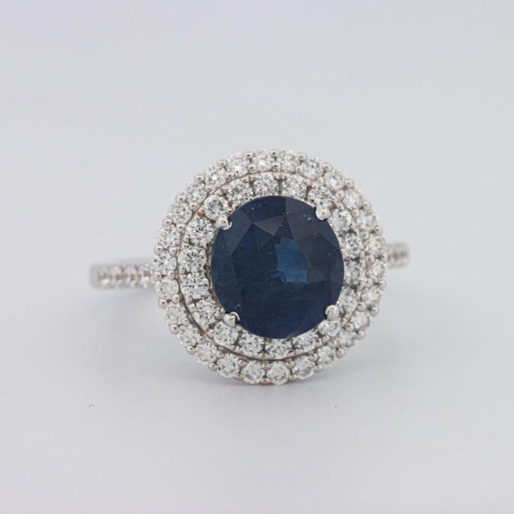 Round Blue Sapphire Pave Ring