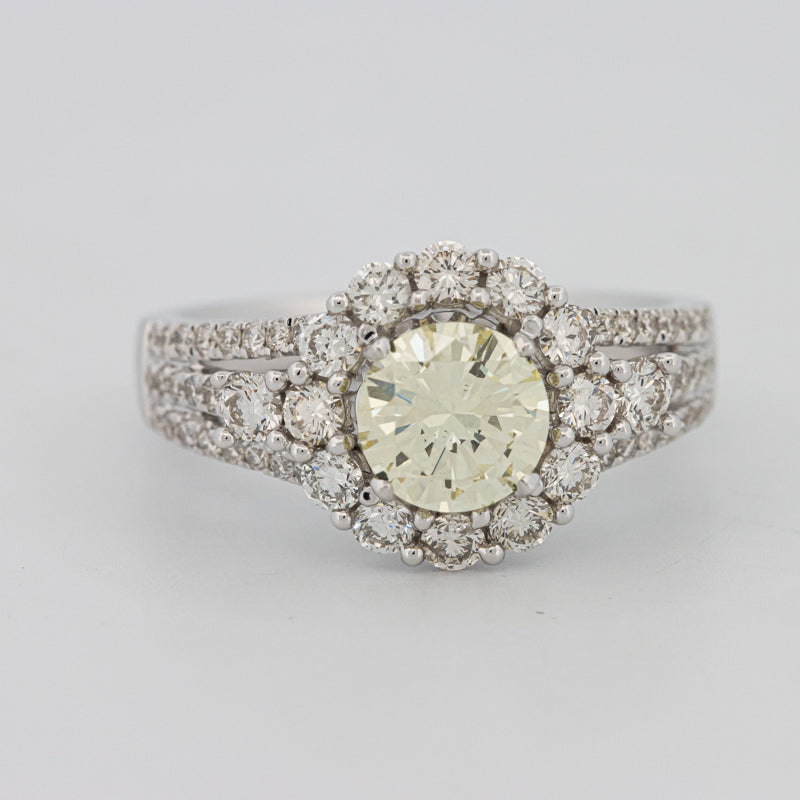 Fancy Light Yellow Round Halo Solitaire