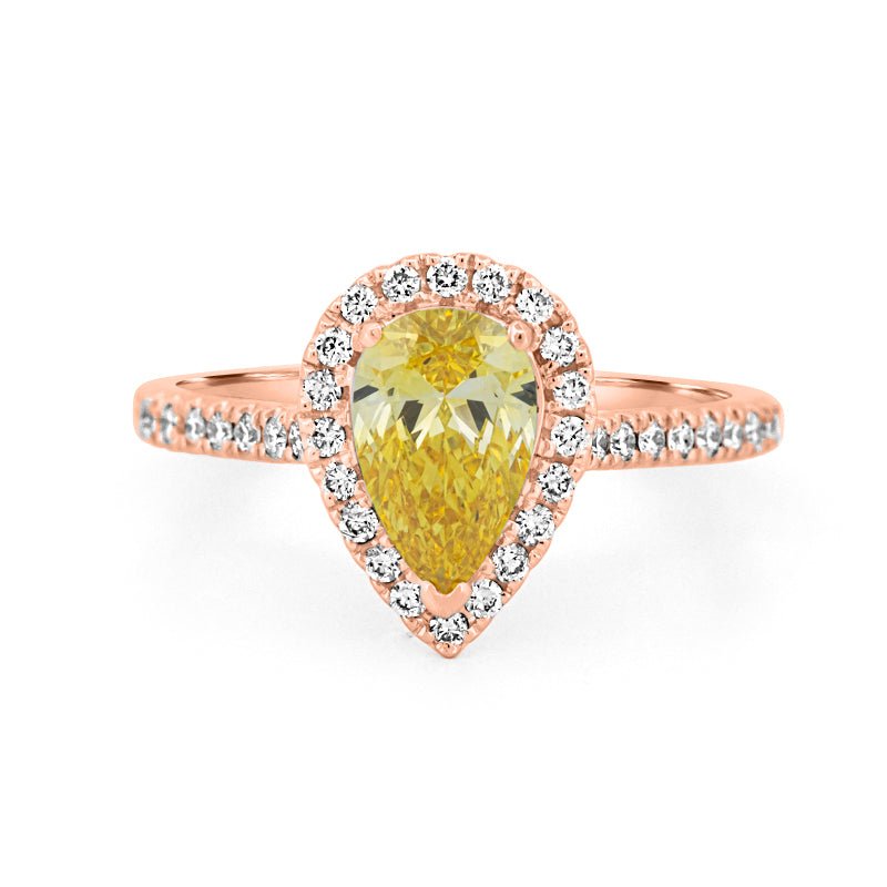 1 CT Fancy Yellow Pear - Shape Halo Pavé Solitaire (LG) - ZIZOV DIAMONDS