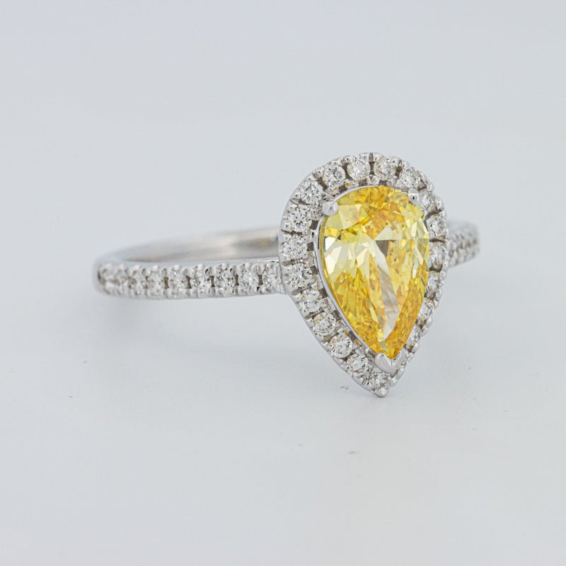 1 CT Fancy Yellow Pear - Shape Halo Pavé Solitaire (LG) - ZIZOV DIAMONDS