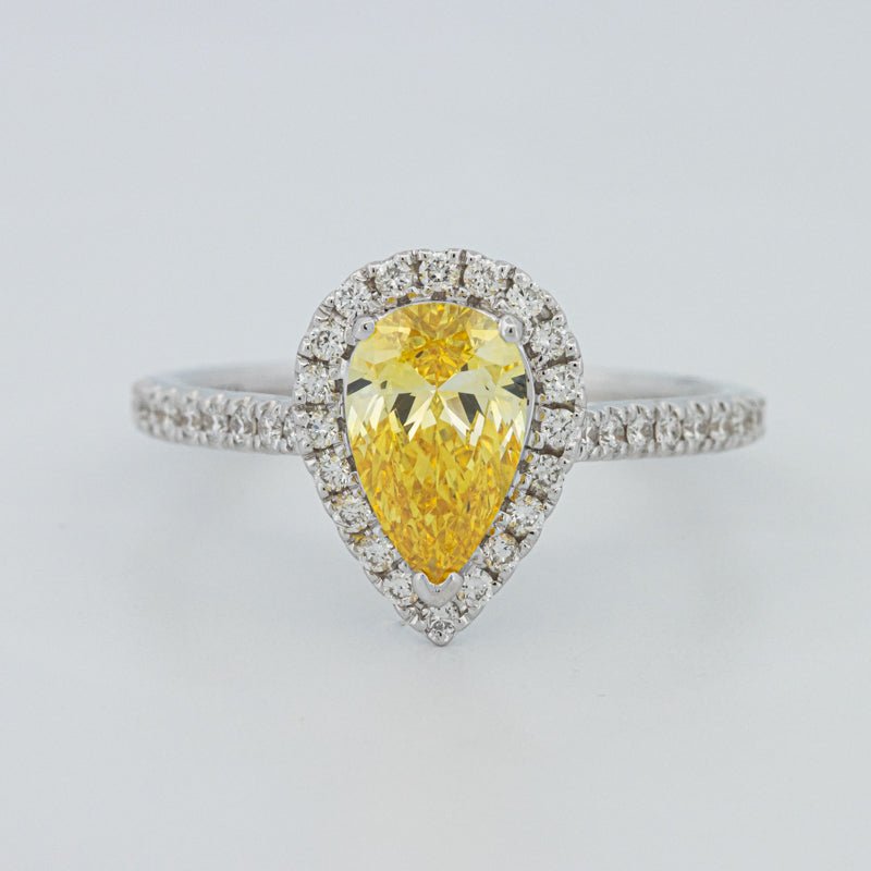 1 CT Fancy Yellow Pear - Shape Halo Pavé Solitaire (LG) - ZIZOV DIAMONDS