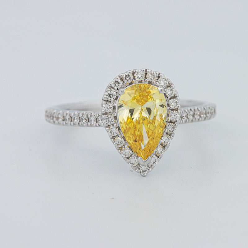 1 CT Fancy Yellow Pear - Shape Halo Pavé Solitaire (LG) - ZIZOV DIAMONDS