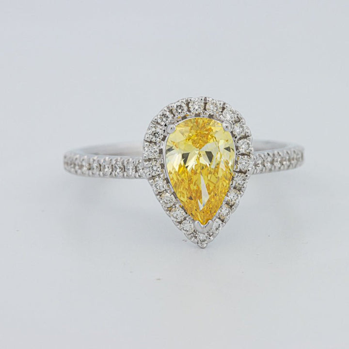 1 CT Fancy Yellow Pear - Shape Halo Pavé Solitaire (LG) - ZIZOV DIAMONDS