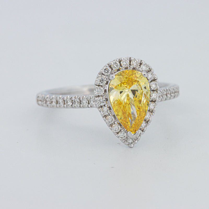 1 CT Fancy Yellow Pear - Shape Halo Pavé Solitaire (LG) - ZIZOV DIAMONDS