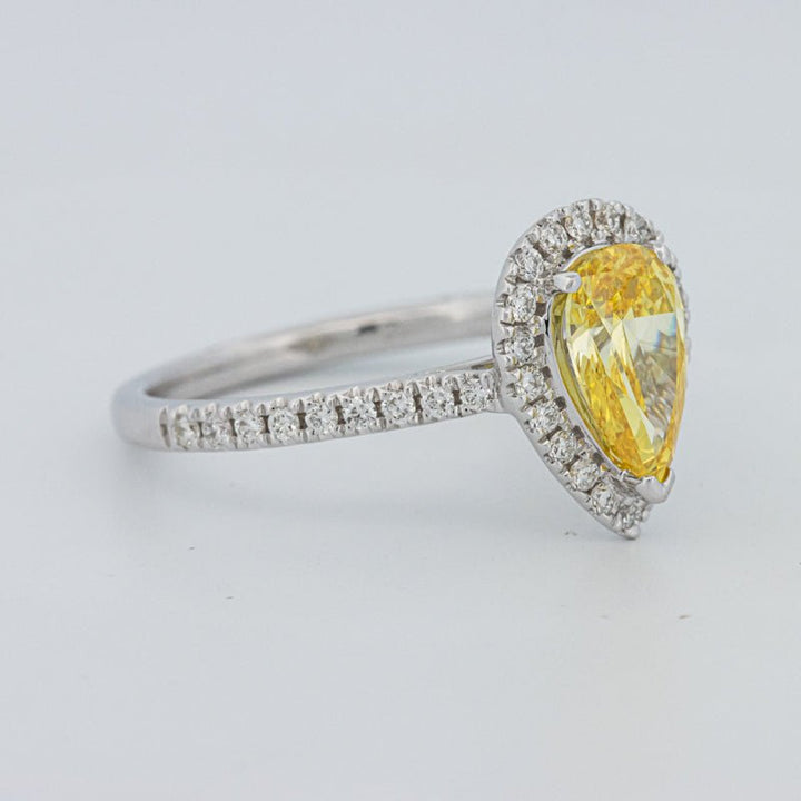 1 CT Fancy Yellow Pear - Shape Halo Pavé Solitaire (LG) - ZIZOV DIAMONDS