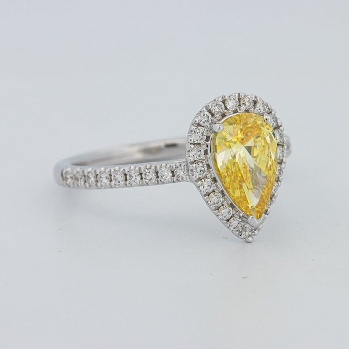 1 CT Fancy Yellow Pear - Shape Halo Pavé Solitaire (LG) - ZIZOV DIAMONDS