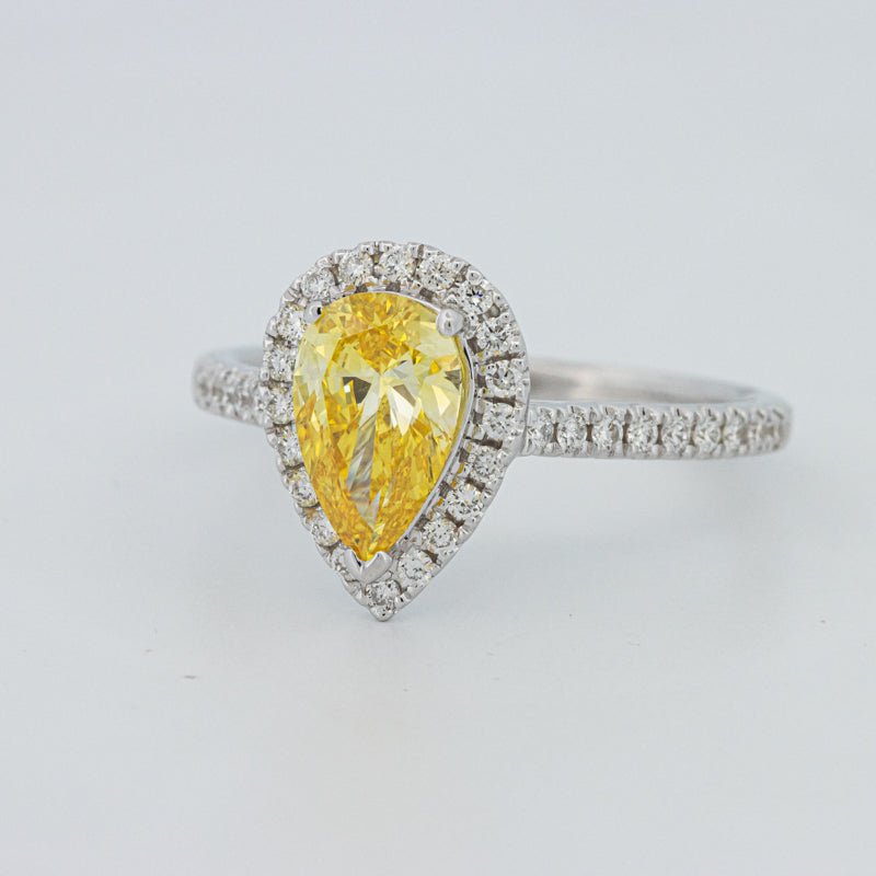 1 CT Fancy Yellow Pear - Shape Halo Pavé Solitaire (LG) - ZIZOV DIAMONDS