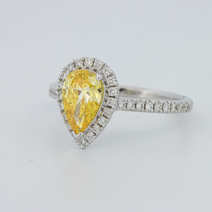 1 CT Fancy Yellow Pear - Shape Halo Pavé Solitaire (LG) - ZIZOV DIAMONDS