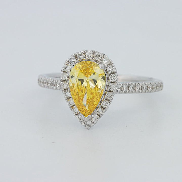 1 CT Fancy Yellow Pear - Shape Halo Pavé Solitaire (LG) - ZIZOV DIAMONDS