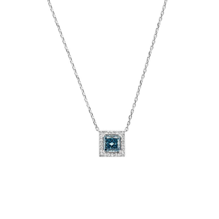 1.25 CT Fancy Blue Princess Halo Solitaire Pendant (LG) - ZIZOV DIAMONDS