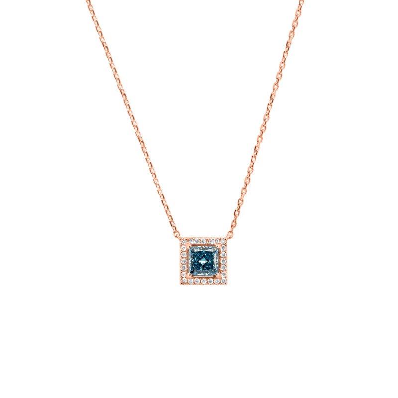 1.25 CT Fancy Blue Princess Halo Solitaire Pendant (LG) - ZIZOV DIAMONDS