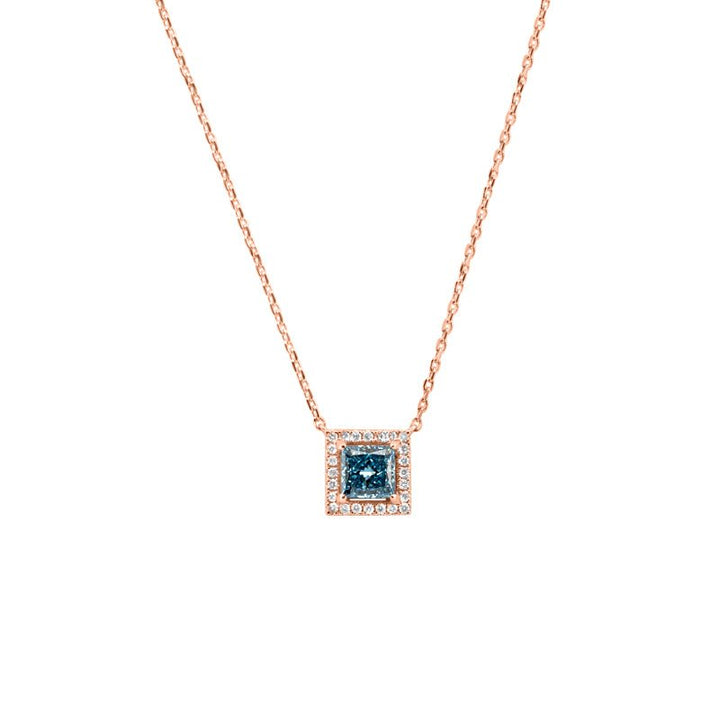 1.25 CT Fancy Blue Princess Halo Solitaire Pendant (LG) - ZIZOV DIAMONDS