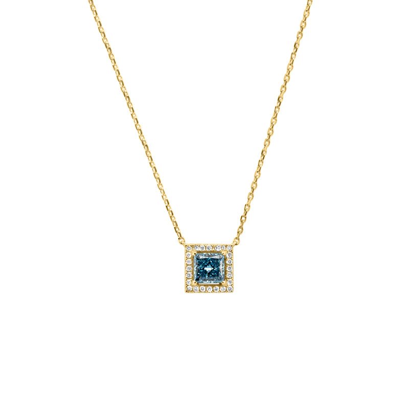1.25 CT Fancy Blue Princess Halo Solitaire Pendant (LG) - ZIZOV DIAMONDS
