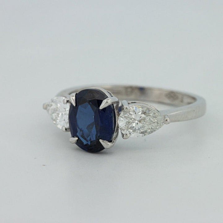 1.95 CT Blue Sapphire Trilogy Ring (LG) - ZIZOV DIAMONDS