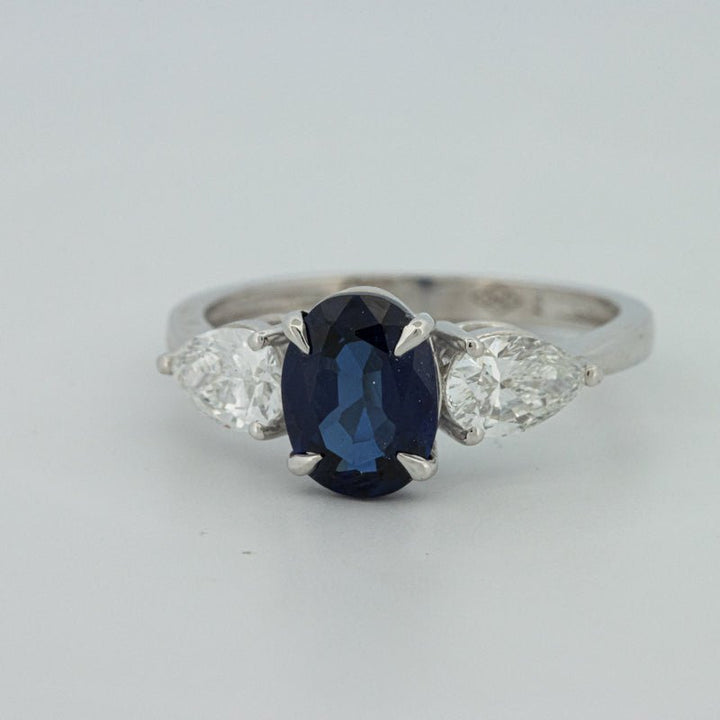 1.95 CT Blue Sapphire Trilogy Ring (LG) - ZIZOV DIAMONDS
