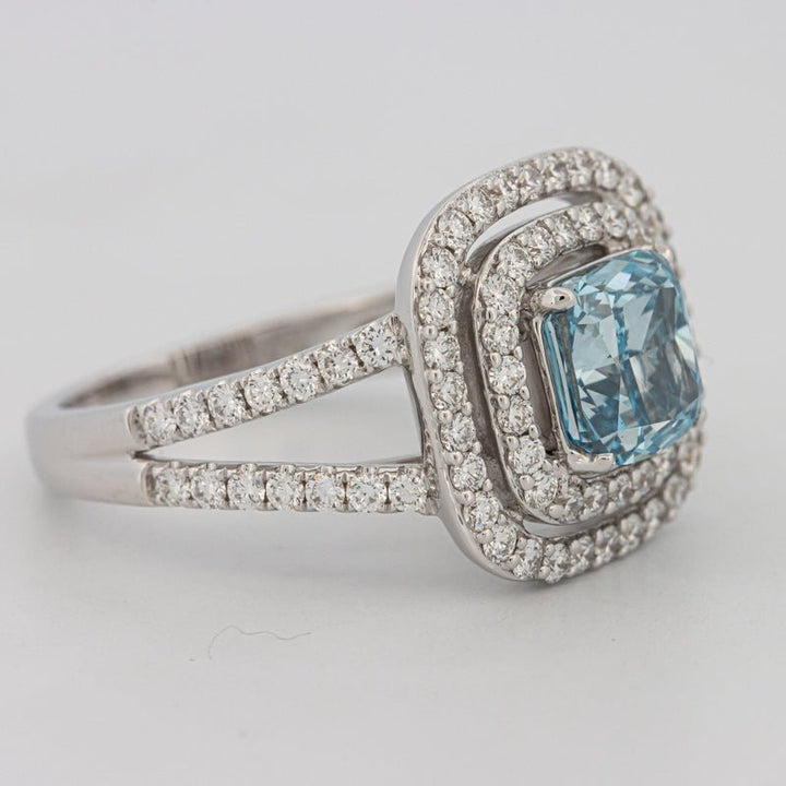 2 CT "Blue" Cushion Cut Halo Pavé Solitaire (LG) - ZIZOV DIAMONDS
