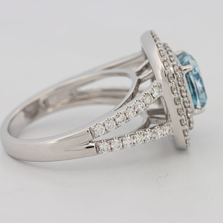 2 CT "Blue" Cushion Cut Halo Pavé Solitaire (LG) - ZIZOV DIAMONDS