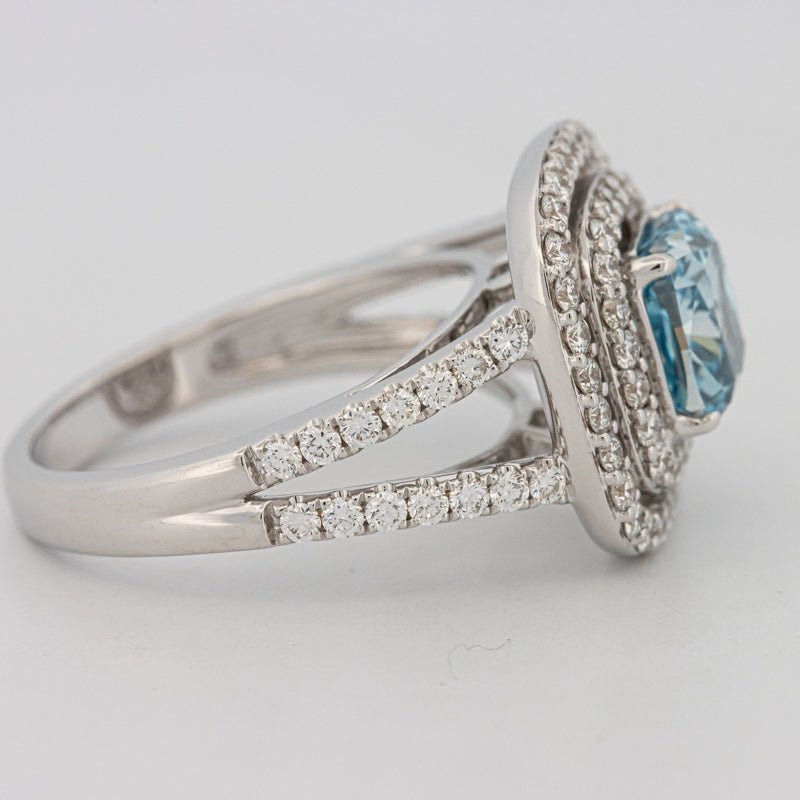 2 CT "Blue" Cushion Cut Halo Pavé Solitaire (LG) - ZIZOV DIAMONDS