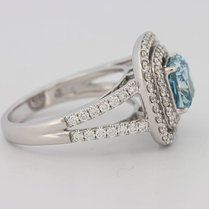 2 CT "Blue" Cushion Cut Halo Pavé Solitaire (LG) - ZIZOV DIAMONDS