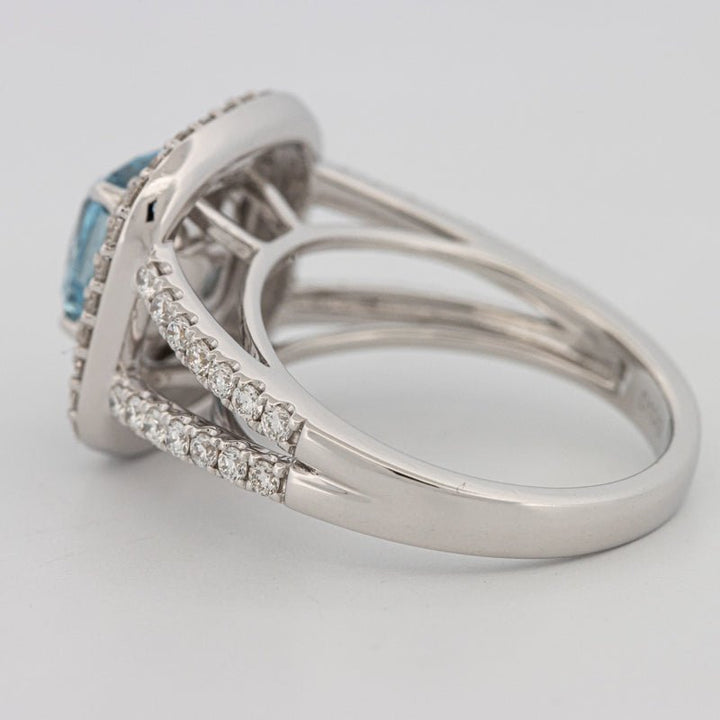 2 CT "Blue" Cushion Cut Halo Pavé Solitaire (LG) - ZIZOV DIAMONDS