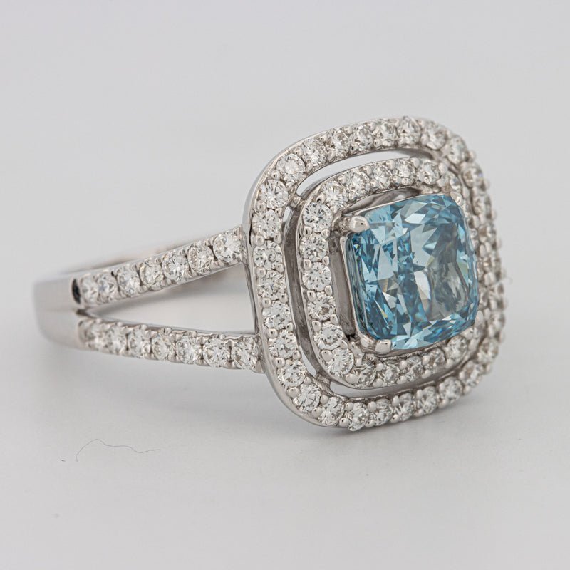 2 CT "Blue" Cushion Cut Halo Pavé Solitaire (LG) - ZIZOV DIAMONDS