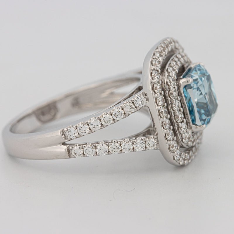 2 CT "Blue" Cushion Cut Halo Pavé Solitaire (LG) - ZIZOV DIAMONDS
