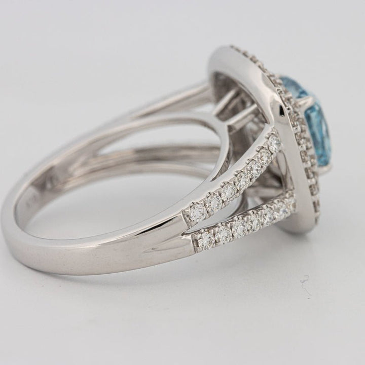 2 CT "Blue" Cushion Cut Halo Pavé Solitaire (LG) - ZIZOV DIAMONDS