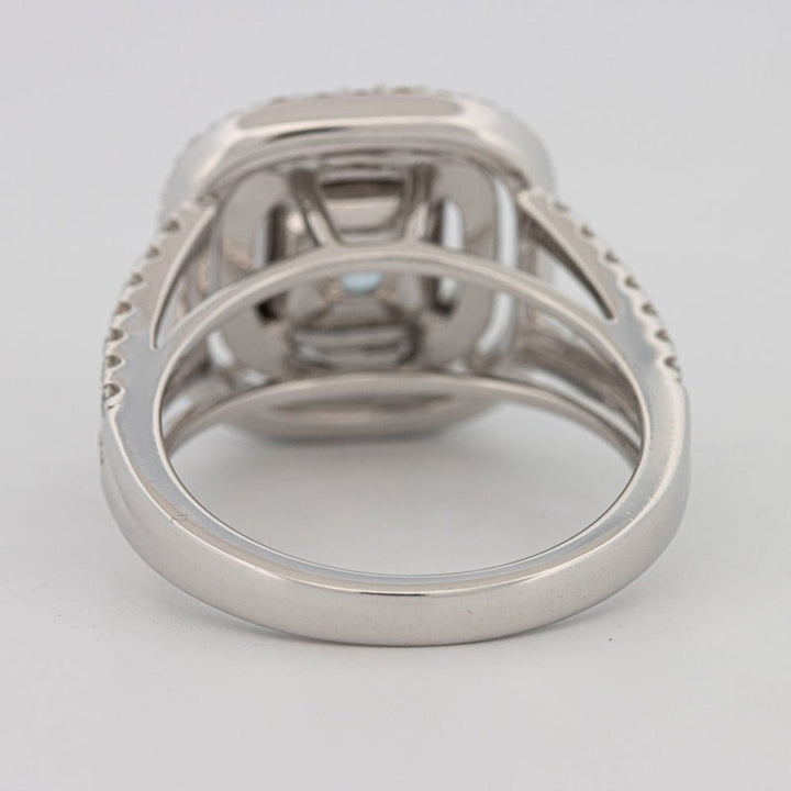 2 CT "Blue" Cushion Cut Halo Pavé Solitaire (LG) - ZIZOV DIAMONDS