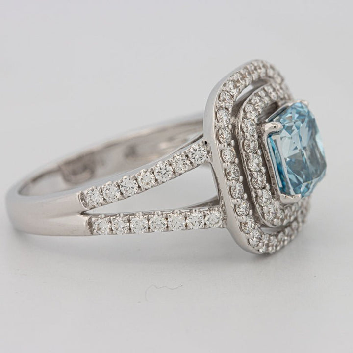 2 CT "Blue" Cushion Cut Halo Pavé Solitaire (LG) - ZIZOV DIAMONDS