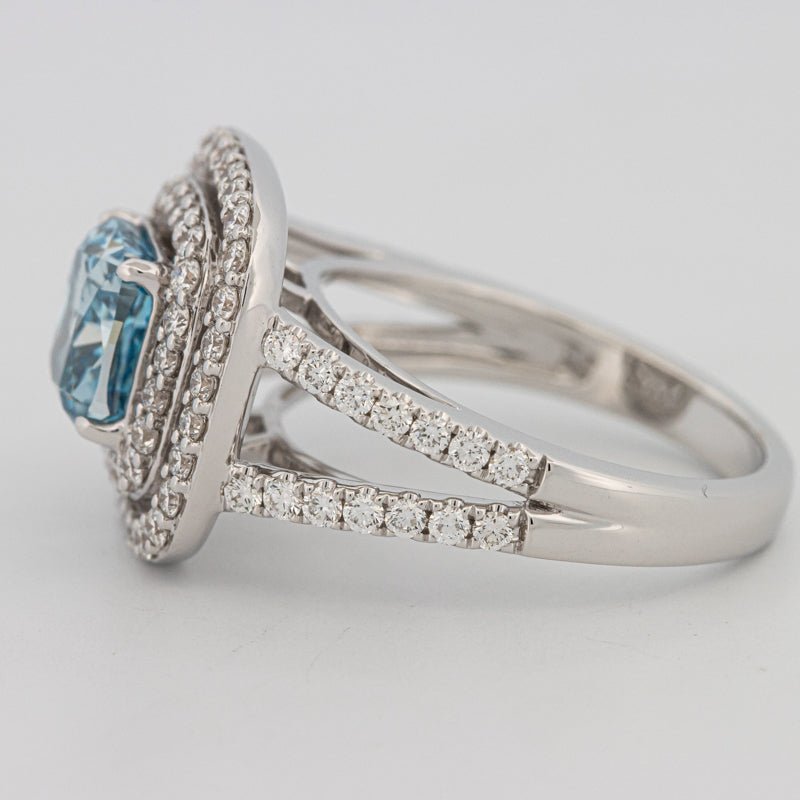 2 CT "Blue" Cushion Cut Halo Pavé Solitaire (LG) - ZIZOV DIAMONDS