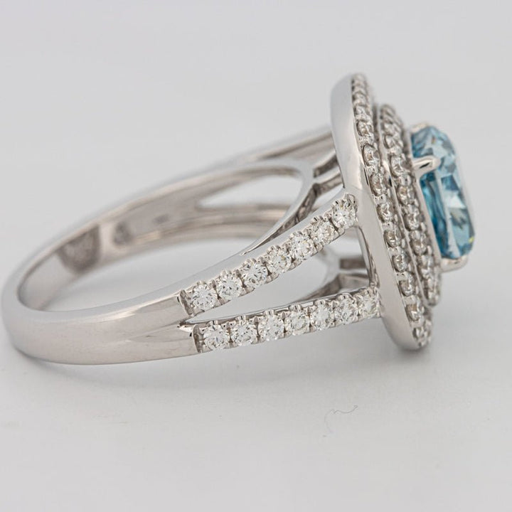 2 CT "Blue" Cushion Cut Halo Pavé Solitaire (LG) - ZIZOV DIAMONDS