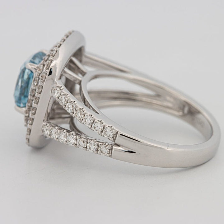 2 CT "Blue" Cushion Cut Halo Pavé Solitaire (LG) - ZIZOV DIAMONDS