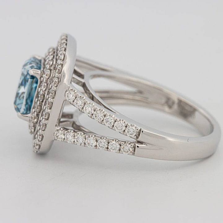 2 CT "Blue" Cushion Cut Halo Pavé Solitaire (LG) - ZIZOV DIAMONDS