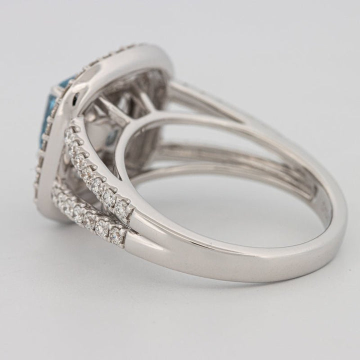 2 CT "Blue" Cushion Cut Halo Pavé Solitaire (LG) - ZIZOV DIAMONDS