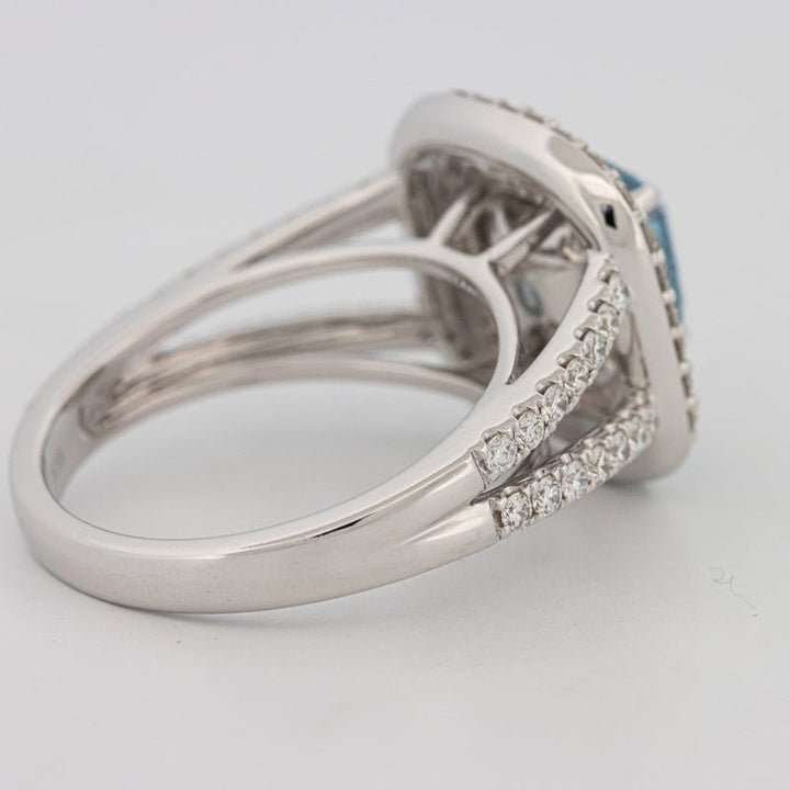 2 CT "Blue" Cushion Cut Halo Pavé Solitaire (LG) - ZIZOV DIAMONDS