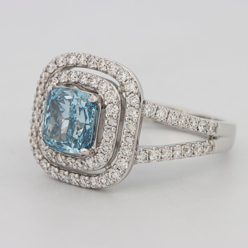 2 CT "Blue" Cushion Cut Halo Pavé Solitaire (LG) - ZIZOV DIAMONDS