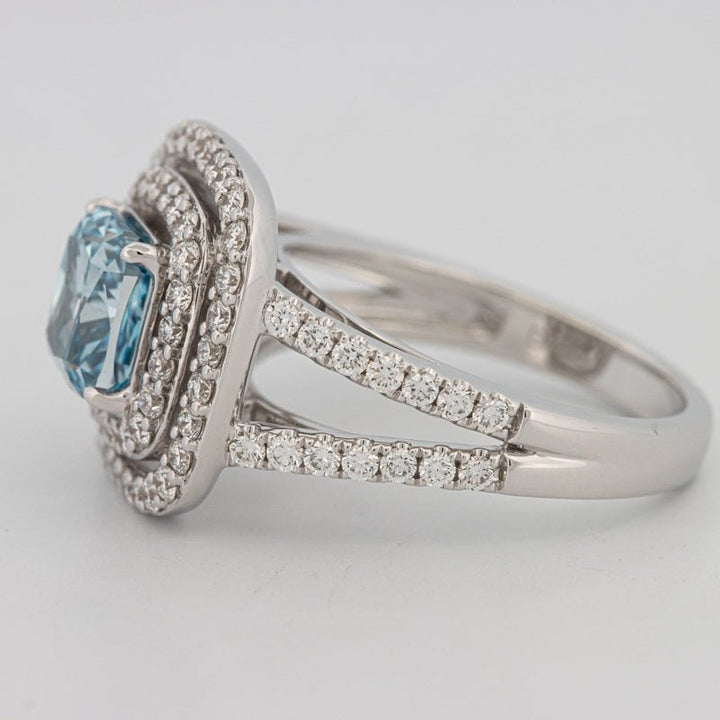 2 CT "Blue" Cushion Cut Halo Pavé Solitaire (LG) - ZIZOV DIAMONDS
