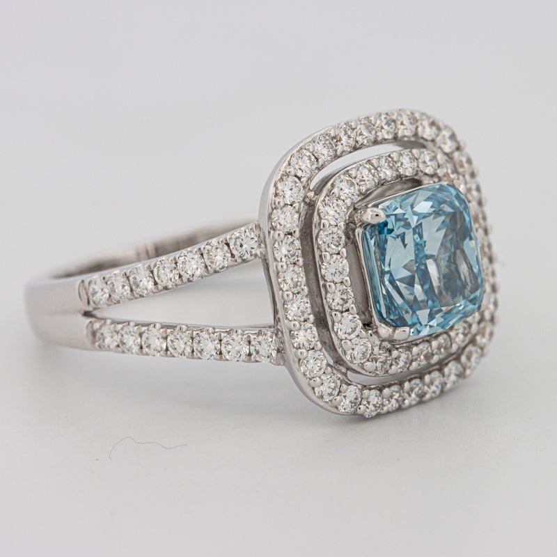 2 CT "Blue" Cushion Cut Halo Pavé Solitaire (LG) - ZIZOV DIAMONDS