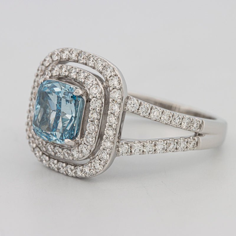 2 CT "Blue" Cushion Cut Halo Pavé Solitaire (LG) - ZIZOV DIAMONDS