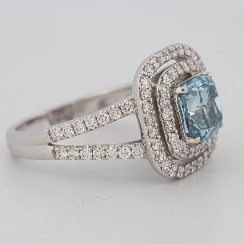2 CT "Blue" Cushion Cut Halo Pavé Solitaire (LG) - ZIZOV DIAMONDS