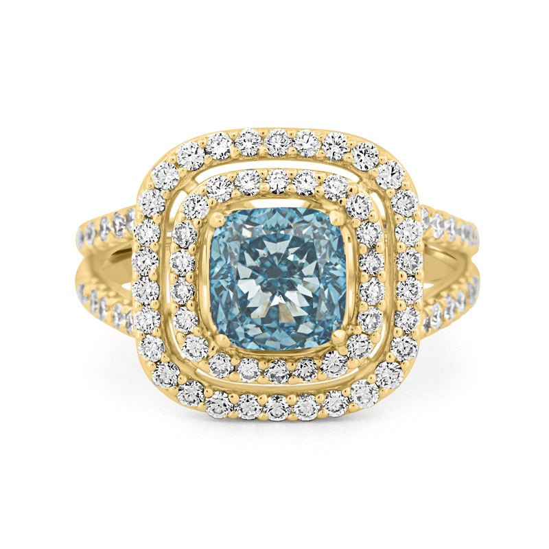 2 CT "Blue" Cushion Cut Halo Pavé Solitaire (LG) - ZIZOV DIAMONDS