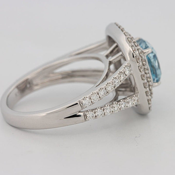 2 CT "Blue" Cushion Cut Halo Pavé Solitaire (LG) - ZIZOV DIAMONDS