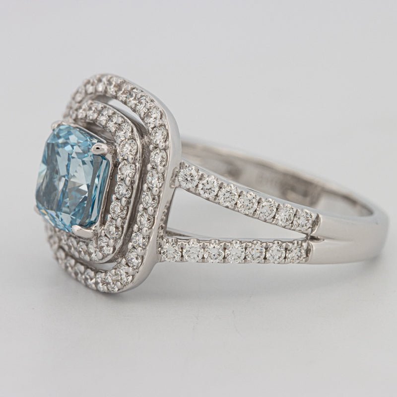 2 CT "Blue" Cushion Cut Halo Pavé Solitaire (LG) - ZIZOV DIAMONDS