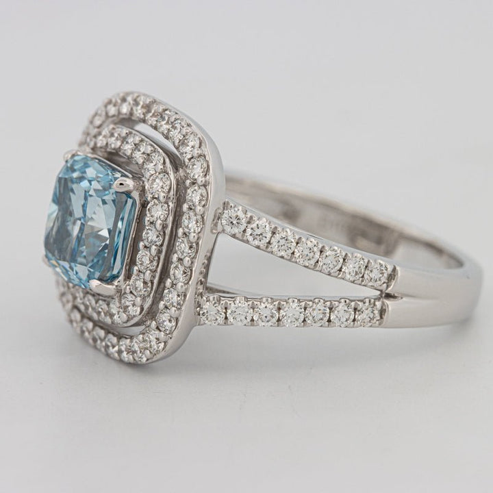 2 CT "Blue" Cushion Cut Halo Pavé Solitaire (LG) - ZIZOV DIAMONDS