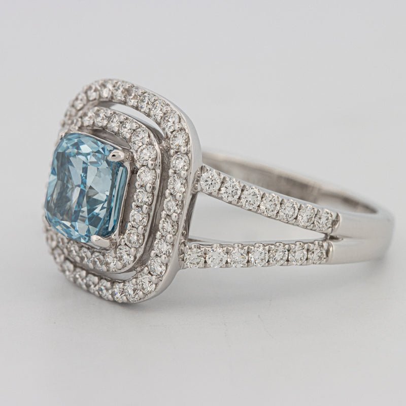 2 CT "Blue" Cushion Cut Halo Pavé Solitaire (LG) - ZIZOV DIAMONDS