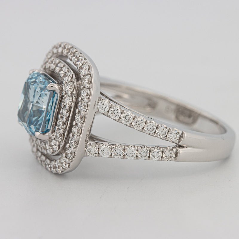 2 CT "Blue" Cushion Cut Halo Pavé Solitaire (LG) - ZIZOV DIAMONDS